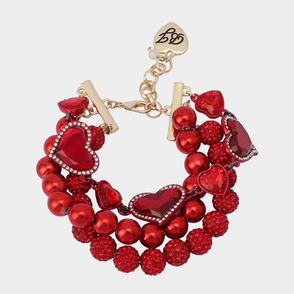 Betsey Johnson LOVE SPELL MULTI BRACELET RED - Picture 1 of 5